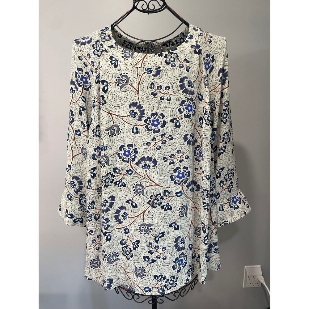 Daniel Rainn Womens Jinnie Zipper Detail Blouse Navy Floral Pleated NWT 2X